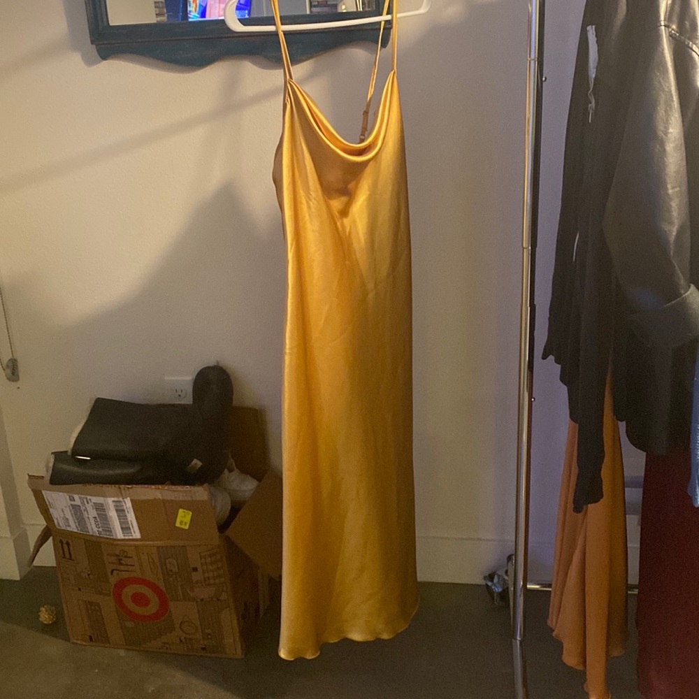 Gold Bebe cowl neck dress